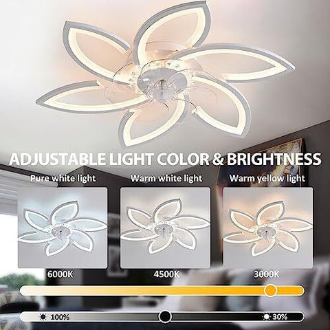 30" Modern Ceiling Fan with Lights Remote 30, White - 6 Flower Petals