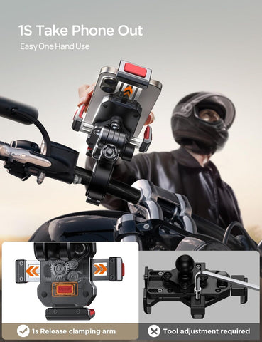 JOYROOM Aluminum Alloy Motorcycle Phone Mount with Vibration Dampener, Motorc...