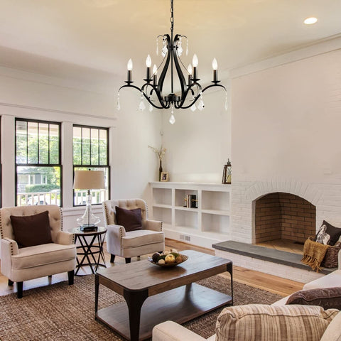 Black Chandelier 24" Dia, 6-Light Modern Farmhouse Chandelier with K9 Crystal...