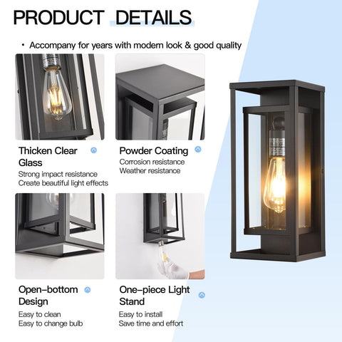 Outdoor Wall Lantern, Black Exterior Sconce Light Fixtures, 14'' H Modern Rus...