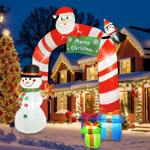 OurWarm 8FT Christmas Inflatables Candy Cane Archway, Santa Penguin and Snowm...