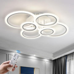 Modern LED Ceiling Light Fixture with Remote Dimmable 6 Ring White Flush Moun...