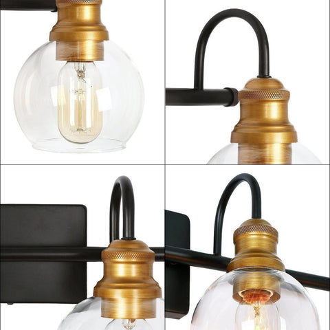 LALUZ Bathroom Light Fixtures, 4-Light Black and Gold Vanity Lights for Bathr...