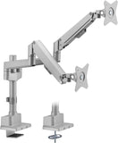 Mount-It! Dual Monitor Desk Mount | Pole Mounted Gas Spring Silver