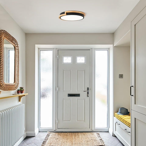 Dimmable Wood LED Flush Mount Ceiling Lights, 5CCT 2700K-6000K Black Hallway ...