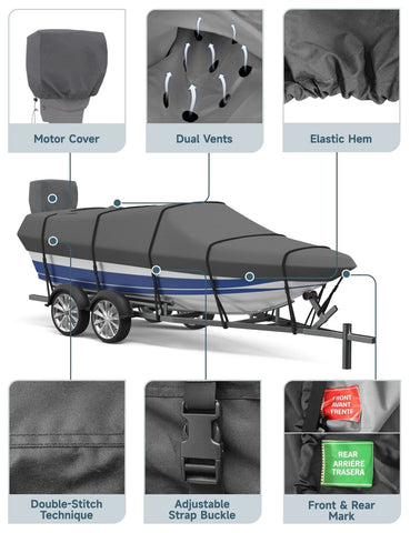 Umbrauto Boat Cover Heavy Duty 600D Solution-Dyed Polyester Waterproof UV Res...