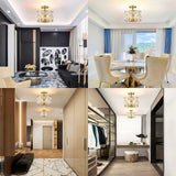MEXO Gold Finish 3LT Crystal Semi Flush Mount Ceiling Light Fixture, Cylinder...