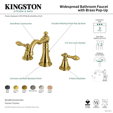 Kingston Brass FSC1970AL English Classic Widespread Bathroom Faucet, Matte Bl...