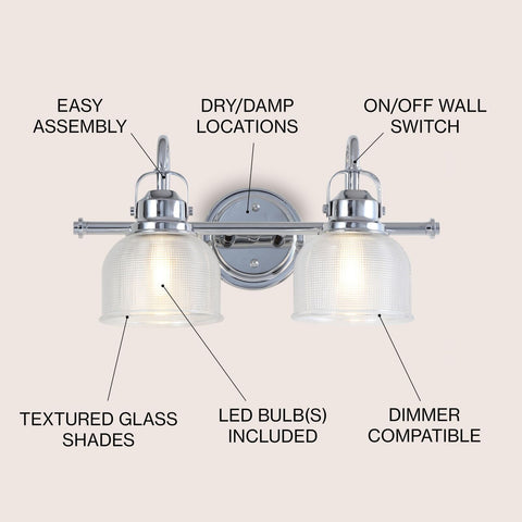 JONATHAN Y JYL7408A Virginia 17.25" 2-Light Metal/Glass LED Traditional Class...