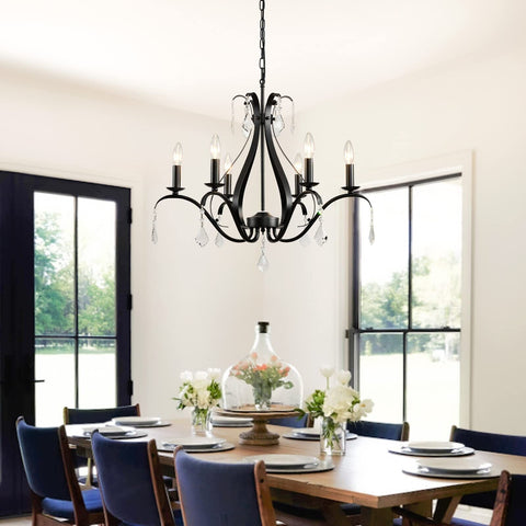 Black Chandelier 24" Dia, 6-Light Modern Farmhouse Chandelier with K9 Crystal...