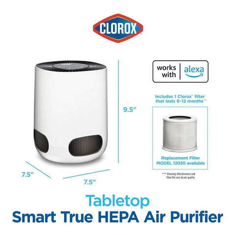 Clorox Smart Air Purifiers for Home, True HEPA Filter, Works with Alexa, Smal...