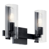 KICHLER Jemsa 2 Light Vanity, Modern Light with Clear Fluted Glass in Black f...