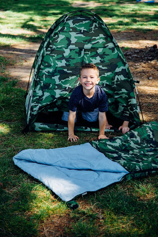 Pacific Play Tents 23335 Kids Green Camo Dome Tent Set with Sleeping Bag and ...