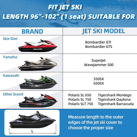 Upgraded Fade and Crack Resistant Trailerable Jet Ski Cover, Heavy-Duty Water...