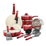 GreenLife Soft Grip Healthy Ceramic Nonstick 16 16 Piece Cookware Set, Red