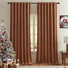 Timeper Burnt Orange Velvet Curtains 90 inches 2 Panels, Light Blocking Curta...