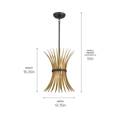 Kichler Baile 12.7 Inch 1 Light Mini Pendant in Natural Brass and Black