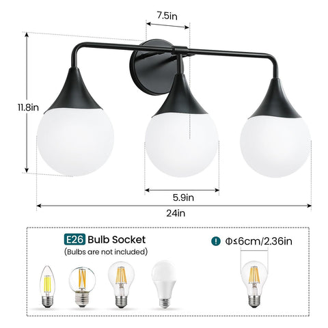 Bathroom Vanity Light Fixtures: 3 Lights Mid Century Modern Bathroom Lighting...