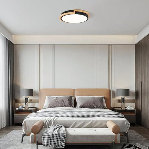 Dimmable Wood LED Flush Mount Ceiling Lights, 5CCT 2700K-6000K Black Hallway ...
