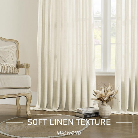 MASWOND Faux Linen Extra Wide Pinch Pleated Curtains 100W x 84L Inches, Pinch...