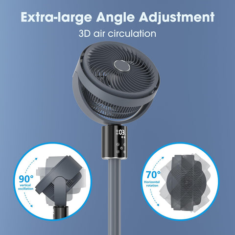100ft CirculAir Oscillating Standing Fan for Bedroom, Quiet Pedestal Floor Fa...
