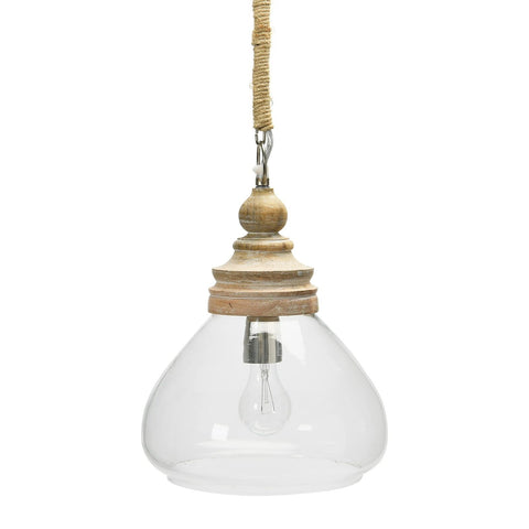 Creative Co-Op Glass and Mango Wood Ceiling Pendant Light Brown