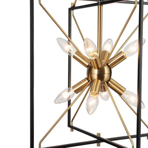 Durent Lighting Modern Chandelier Light Fixture, 8-Light Black and Gold Geome...