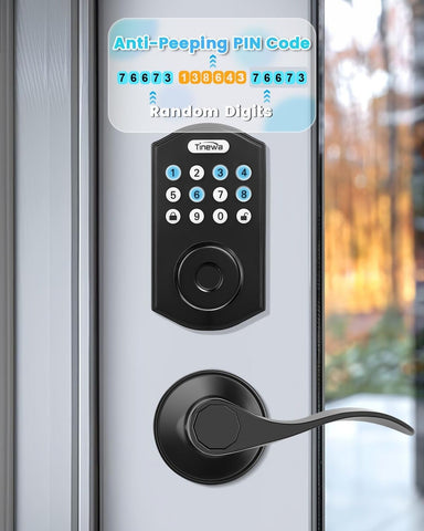 1 Pack Keyless Entry Door Lock Deadbolt with Handle Set, Smart Fingerprint Fr...