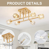 6-Light Industrial Semi Flush Mount Ceiling Light Fixture Brushed Gold, 24 In...