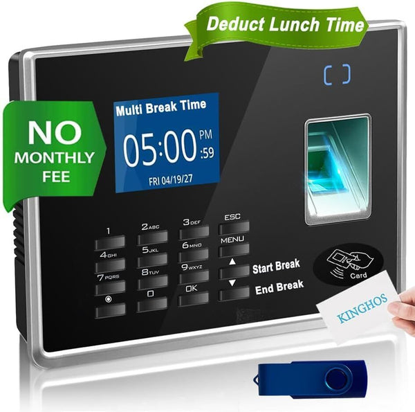 Fingerprint Time Clock Deduct Lunch Time, Calculate Overtime,Time Black