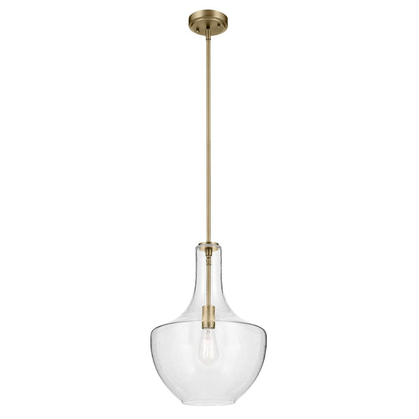 KICHLER Everly 19.75" 1 Light Bell Pendant Clear Glass Natural Brass 13.75"