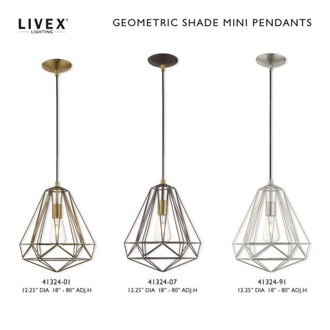 Livex Lighting 41324-91 Knox Collection 1 Light Single Pendant, Brushed Nickel