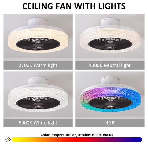 RGB Ceiling Fan Light, 19.09-Inch, Dimmable LED Color Changing Ceiling Fan Li...