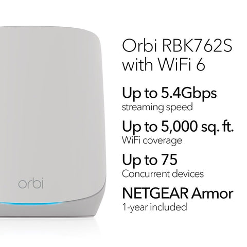 NETGEAR Orbi Whole Home Tri-Band Mesh WiFi 6 System (RBK762S) &#8211; Router Wit