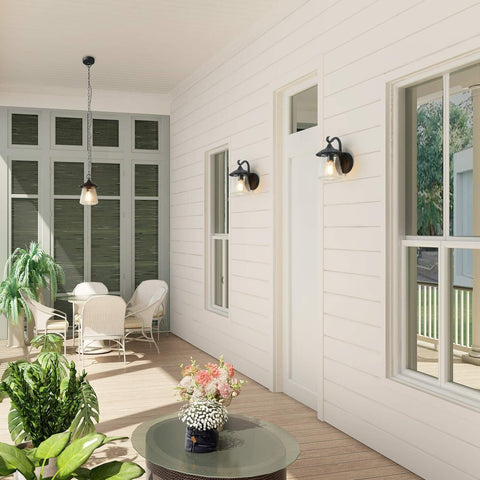 LOG BARN Outdoor Pendant Lights, Porch Fixture in Painted Black Metal with Cl...