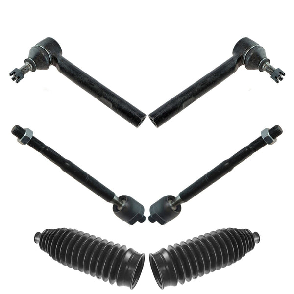 TRQ 6 Piece Steering Kit Inner Outer Tie Rods w/Boots Bellows Compatible with...