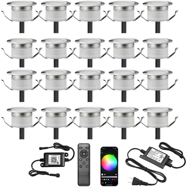 LED Deck Lights Kit, 20pcs &#934;1.22 WiFi Wireless Smart Phone Control Low Volt