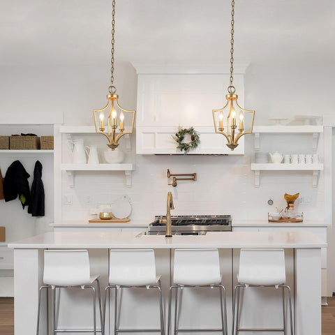 KSANA Gold Pendant Lights Kitchen Island, 3-Light Small Modern Farmhouse Pend...