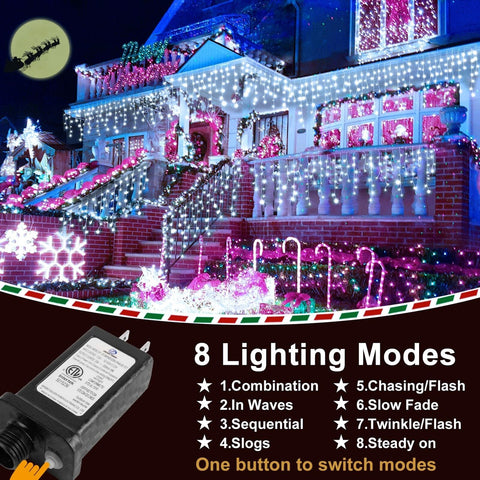 KNONEW 99FT 1216 LED Christmas Lights Outdoor Decorations 8 Modes White Curta...