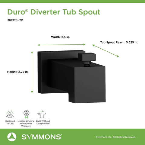 Symmons 361DTS-MB Duro Diverter Tub Spout in Matte Black, Large