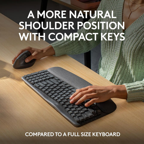 Logitech Wave Keys Wireless Ergonomic Keyboard with Cushioned Palm Rest, Comf...