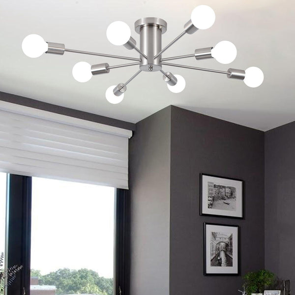 Brushed Nickel Sputnik Ceiling Light Fixture,8 Lights Semi Flush Mount Ceilin...