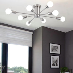 Brushed Nickel Sputnik Ceiling Light Fixture,8 Lights Semi Flush Mount Ceilin...