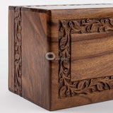 Rosewood Cremation Urn for Human Ashes - Handmade Border Engraved Wooden Buri...