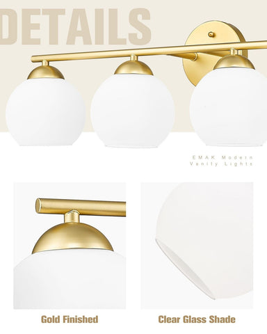 Emak Modern Gold Bathroom Light Fixtures Over Mirror, 4 Light Bathroom Vanity...