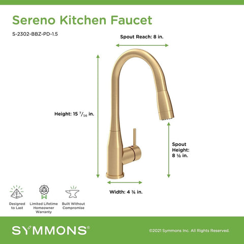 Symmons S-2302-BBZ-PD-1.5 Sereno Single-Handle Pull-Down Kitchen Faucet in Br...