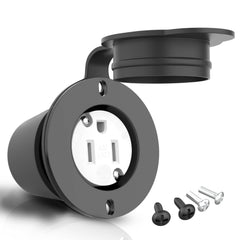 Flanged Outlet RV Outlet with 15 Amp 120-125 Volt, Round Waterproof Cover, 2 ...