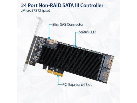 IO CREST 24 Port SATA III to PCIe 3.0 x4 Non-RAID Expansion Card JMB575 JMB58...