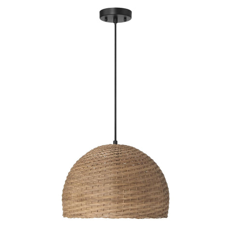 Calypso - Metal and Handwoven Wicker Dome Ceiling Light, Stained Natural