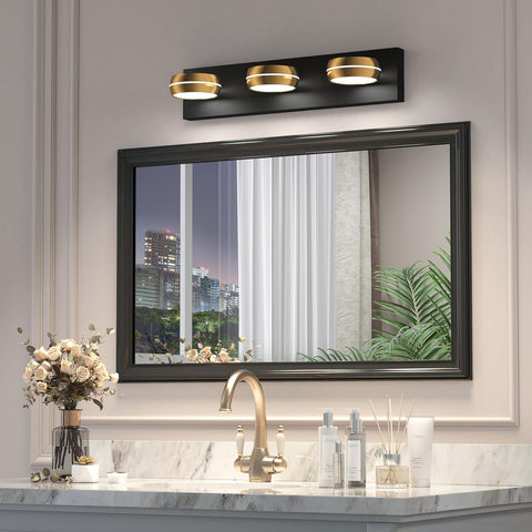 Brass LED Bathroom Lights Fixtures Over Mirror Modern 3 Light Black Bathroom ...
